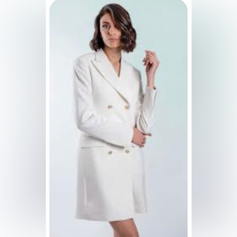 NWT Prima Elegant Cream Linen Double-Breasted Women's Coat